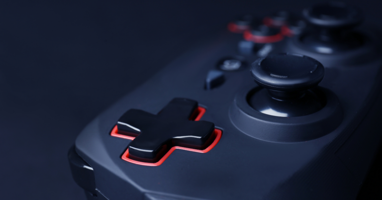 Close-up of a gaming controller on a table
