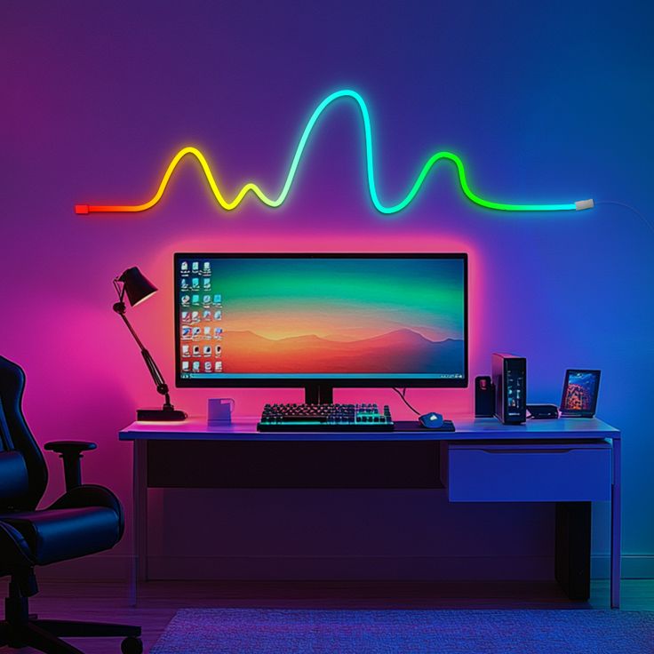 A high-performance gaming rig setups with colorful RGB illumination